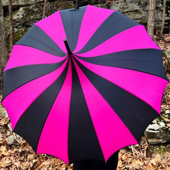 Batwing Pagoda Umbrella [Black/Hot Pink Striped] - Picture 2 of 6